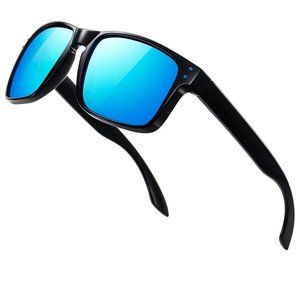 Black Square Frame Sports Outdoor Running Blue Reflective Mirrored Sunglasses